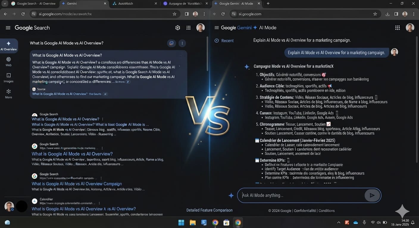 différence entre ai overview et ai mode france